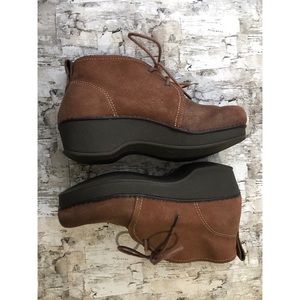 Dansko brown shimmer suede wedge booties